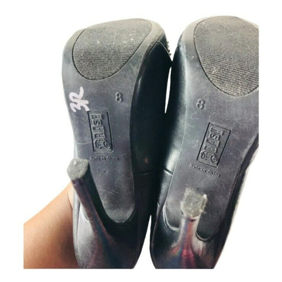 Brash Womens Stiletto Pumps Gold Studs Heels Black Faux Leather Shoes Size 8 - Picture 8 of 9